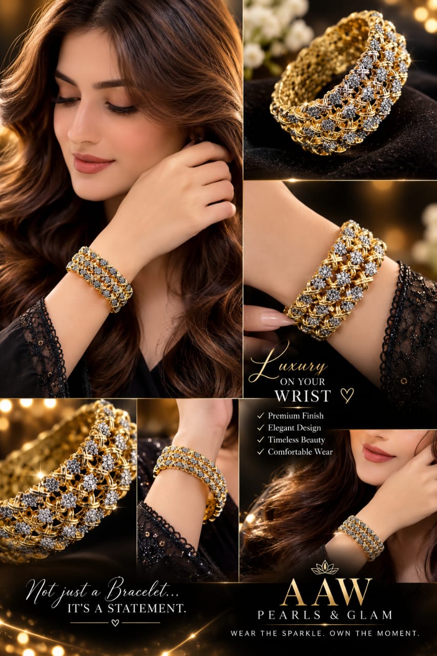 Luxury Gold-Tone Crystal Link bangles