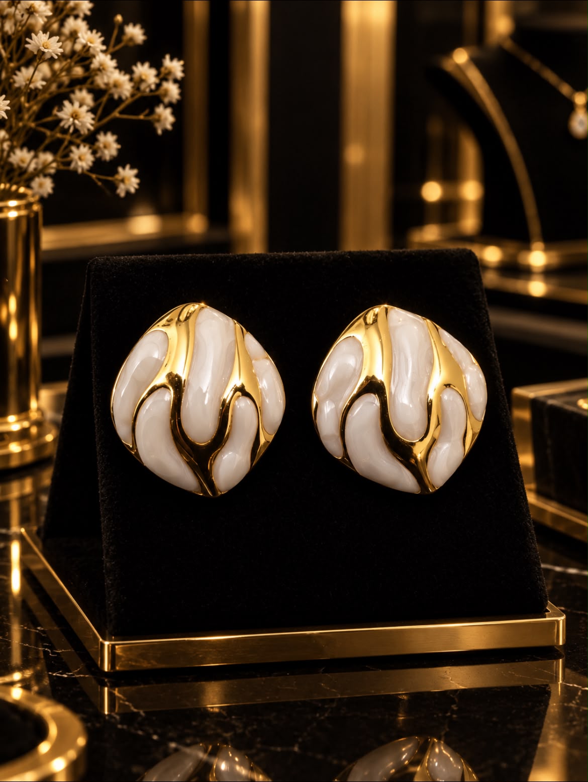 Marble Swirl Gold Enamel Earrings.