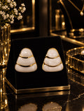 Ivory Tiered Dome Gold Stud Earrings.