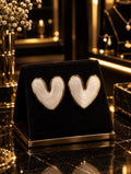 White Marble Heart Gold Stud Earrings.