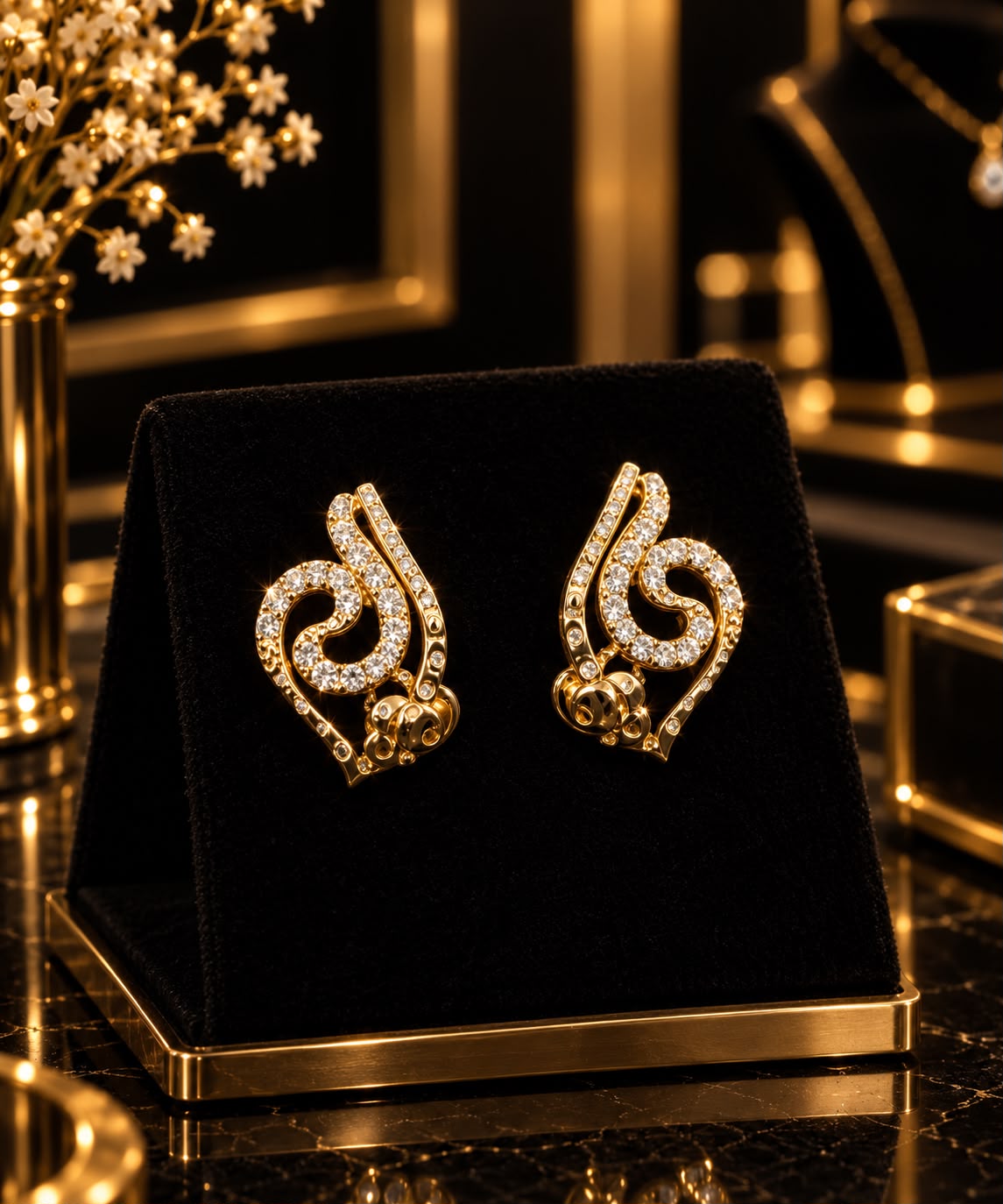 Gold Plated CZ Swirl Heart Stud Earrings.
