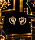 Gold Plated Ivory Enamel CZ Heart Earrings.