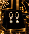 Gold Plated CZ Pearl Drop Earrings.