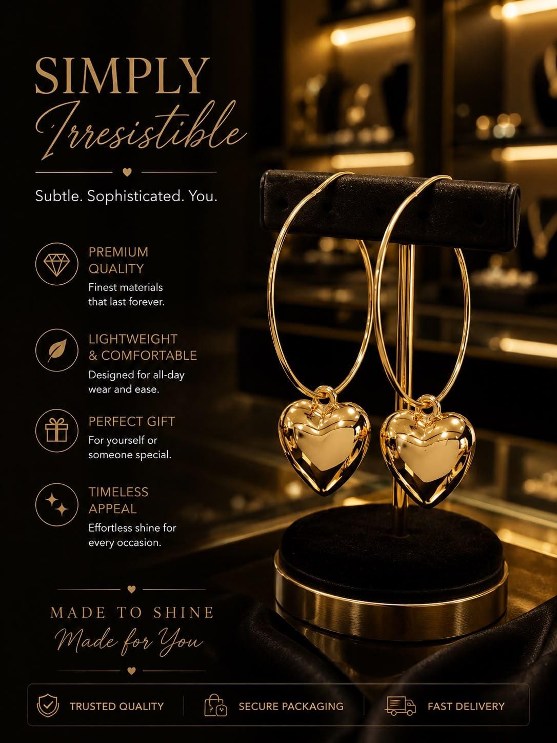 Golden Heart Hoop Earrings.
