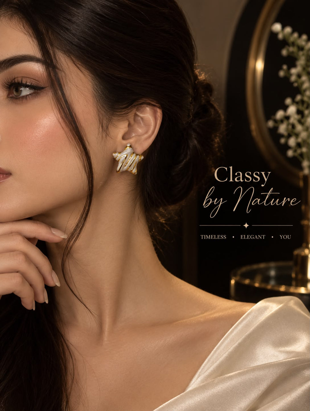 Ivory Star Gold Enamel Stud Earrings.