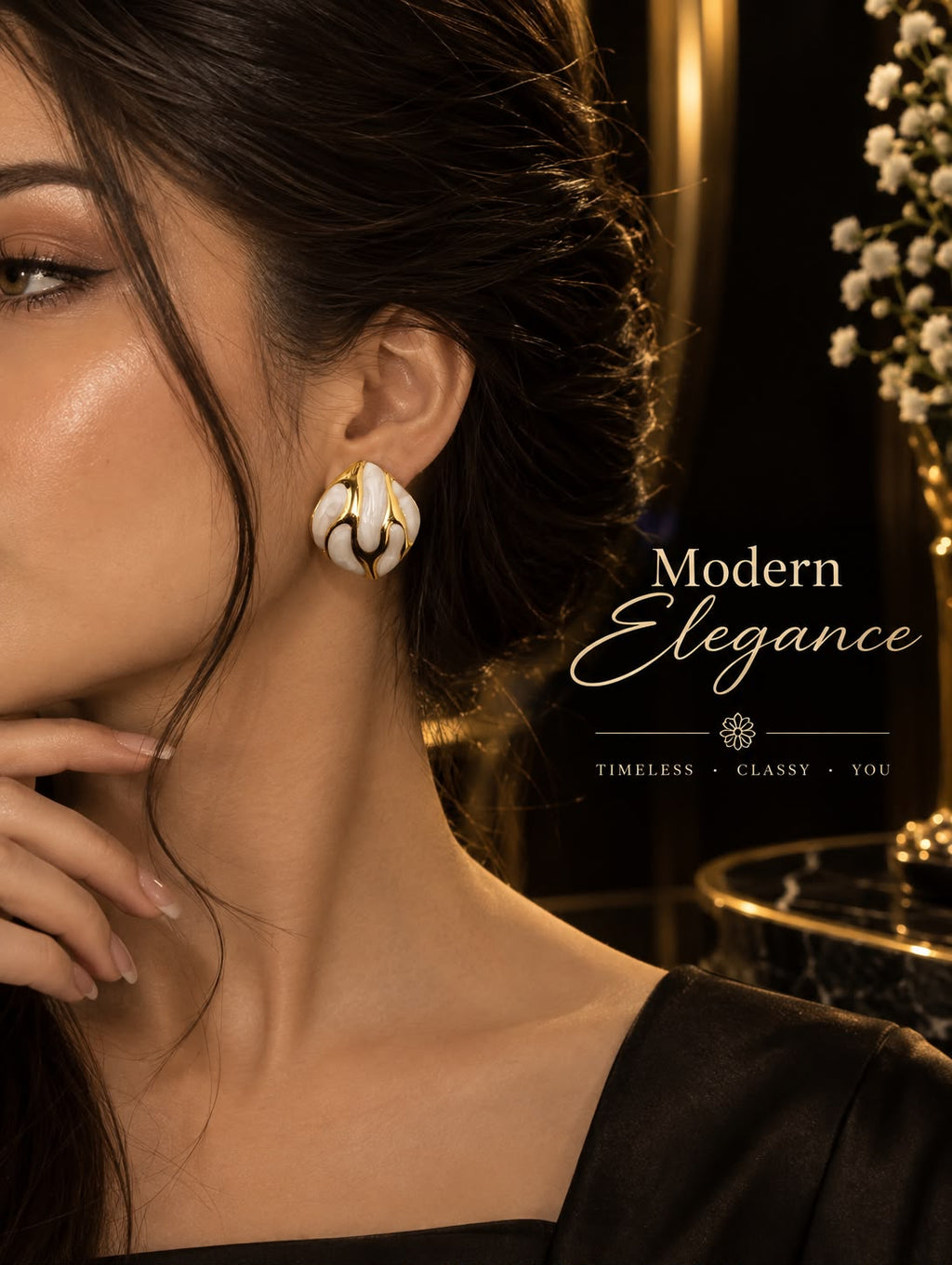 Marble Swirl Gold Enamel Earrings.