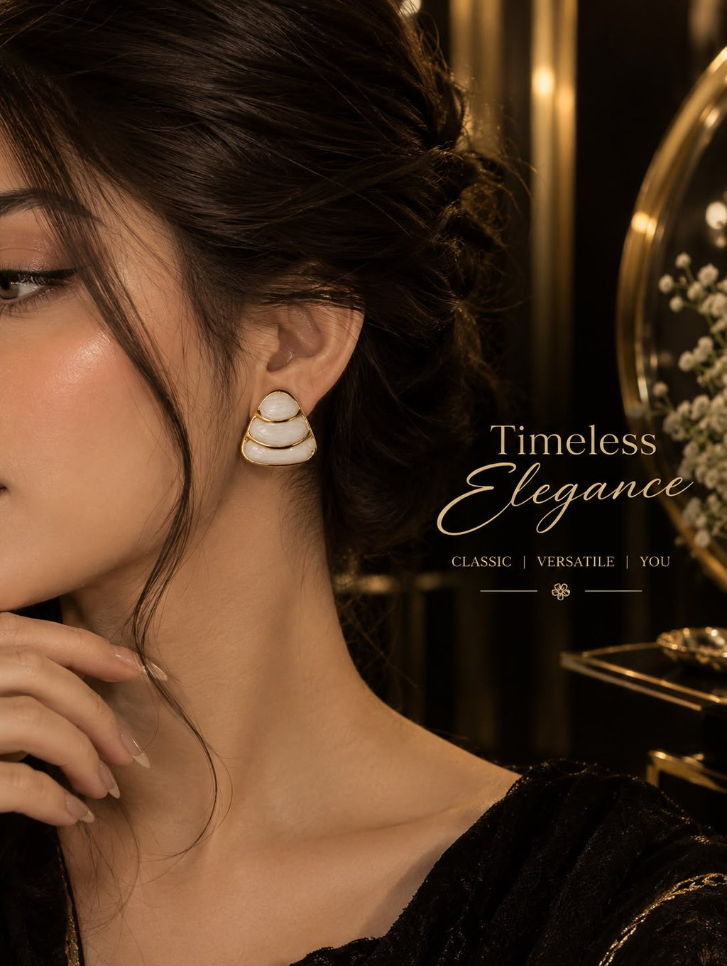 Ivory Tiered Dome Gold Stud Earrings.